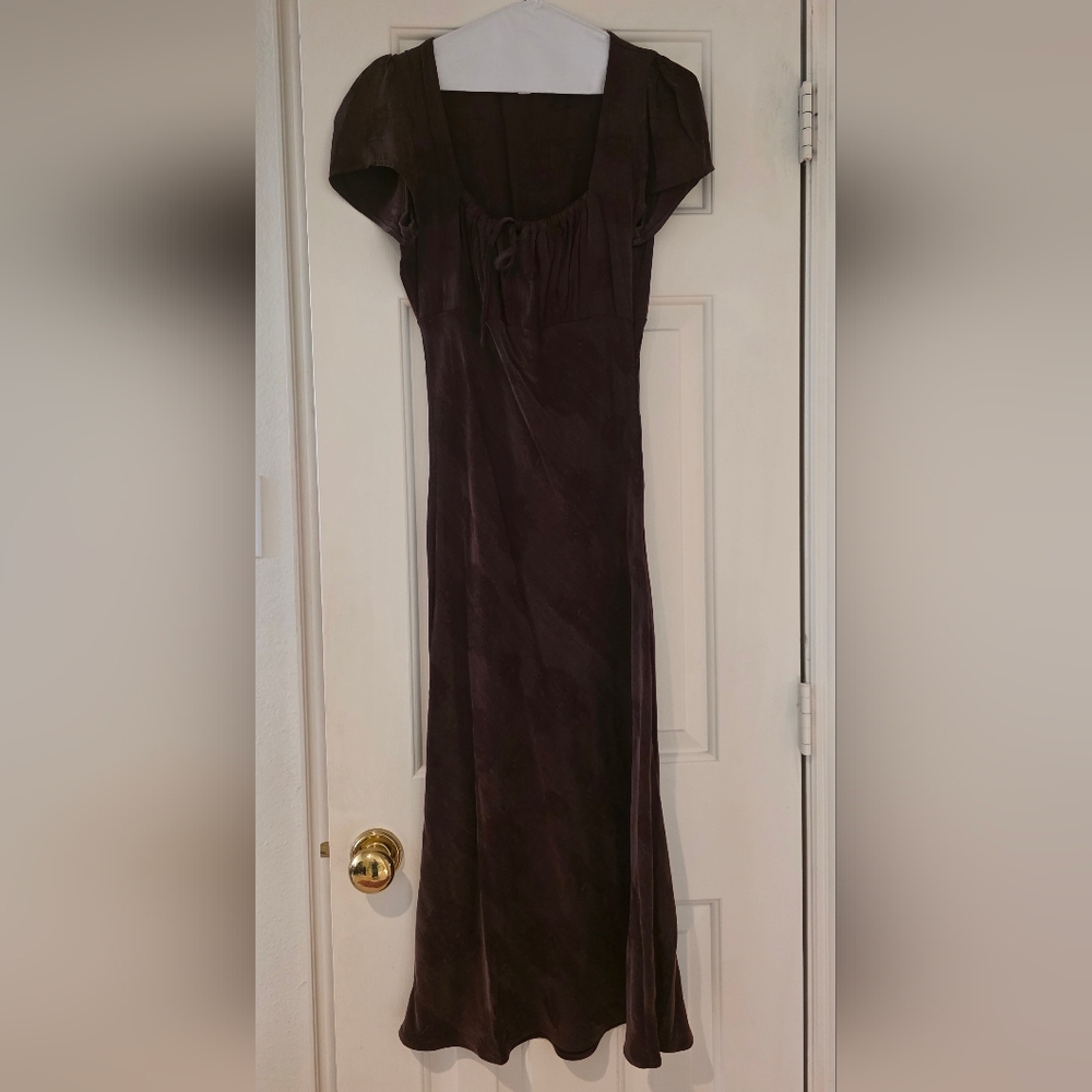 Brown Square-Neck Short Sleeve Dress - Picture 8 of 10